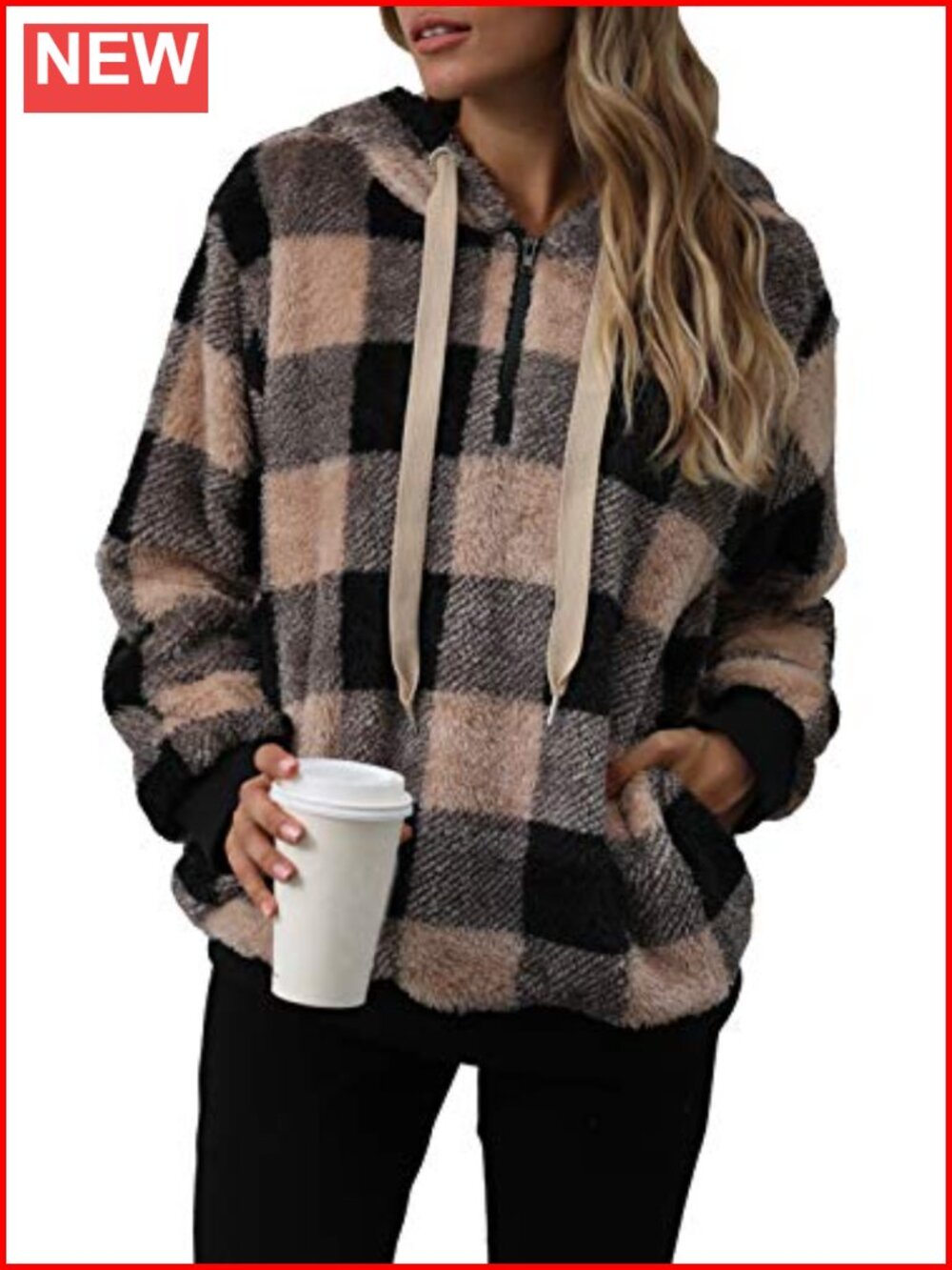 Womens Fleece Pullover Oversized Sherpa Jacket Half Zip Hoodie